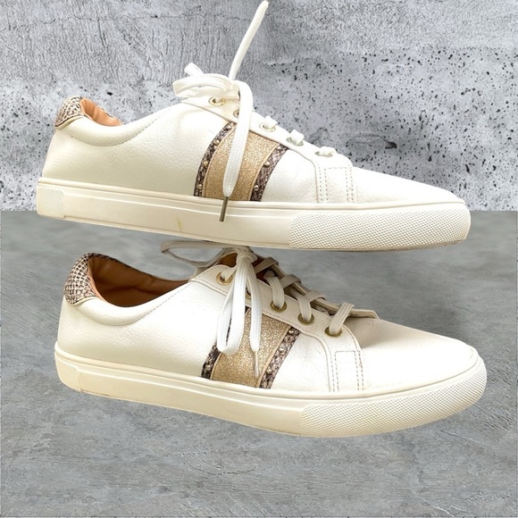 H&M White Gold Women Snakeskin Low Top Drawstring Sneaker Leather SZ 8.5 - Picture 5 of 10